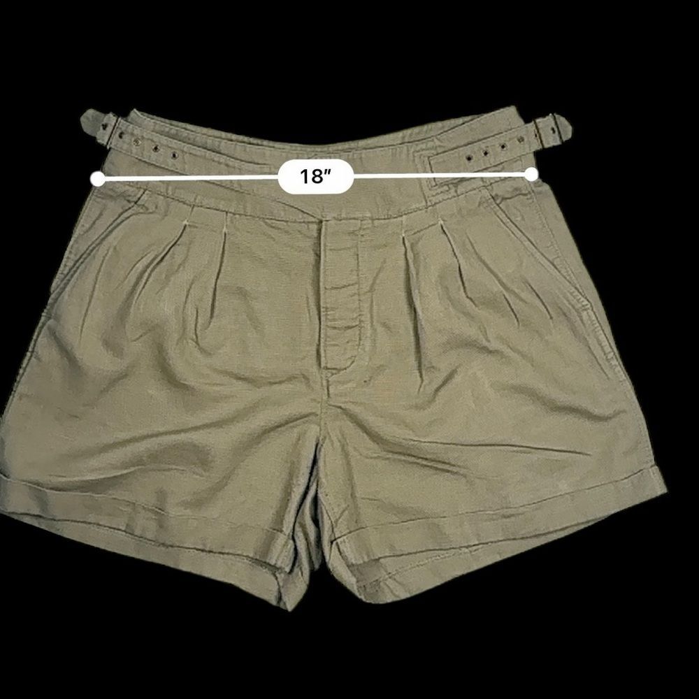 Banana Republic Women's Khaki-Green Linen Cotton Pleated Belted Shorts Size 14 - Picture 8 of 12